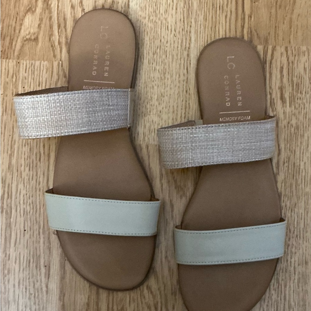 LC Lauren Conrad Cream and Tan Double-Strap Sandals